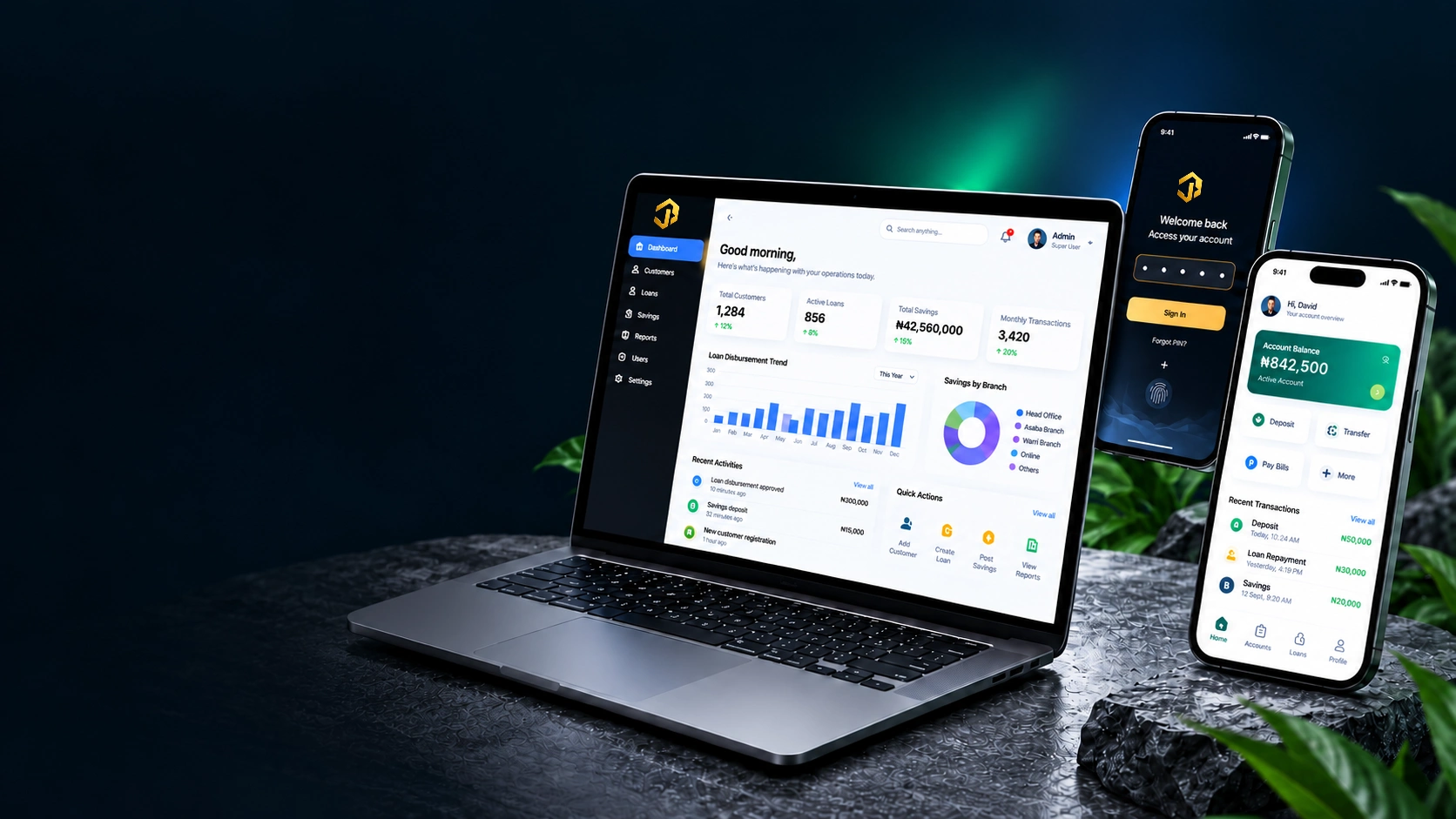 Jotus laptop dashboard and mobile applications